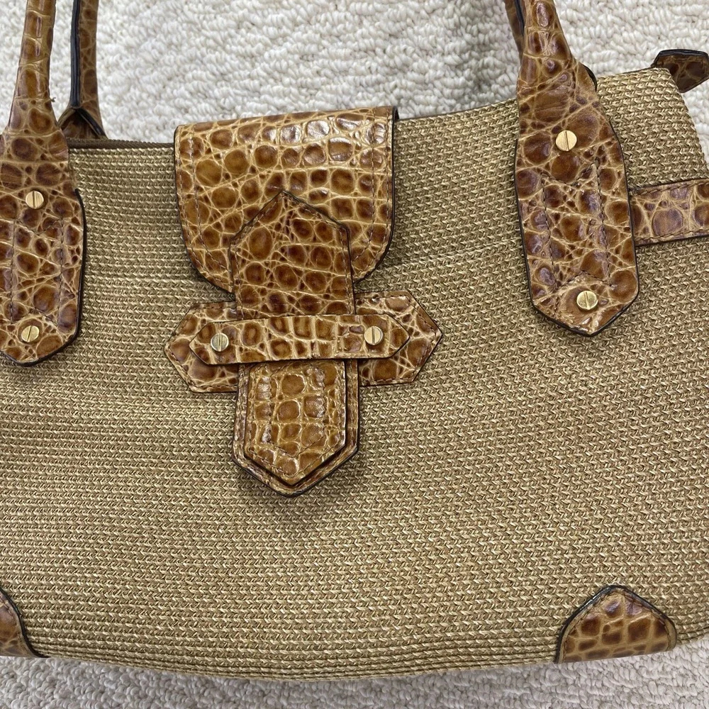 Eric Javits New York Handbag Squishee‎ Woven Straw Croc Embossed Satchel Purse